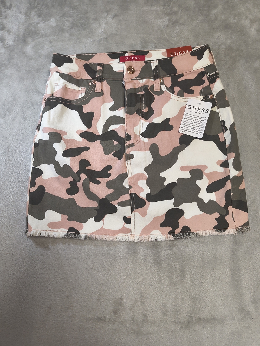 GUESS Pink & Olive Camo Denim Mini Skirt